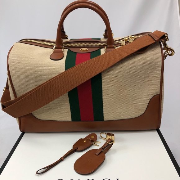 Gucci XL Travel Boston Bag w keys,lock strap,tag- Gorgeous! NEW W TAGS - Picture 2 of 15